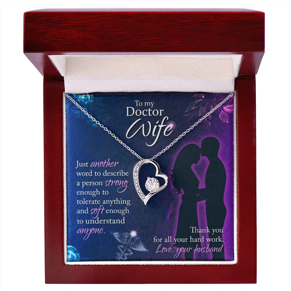 Doctor Wife Another Word Forever Love CZ Heart Necklace Yellow Gold Standard Box